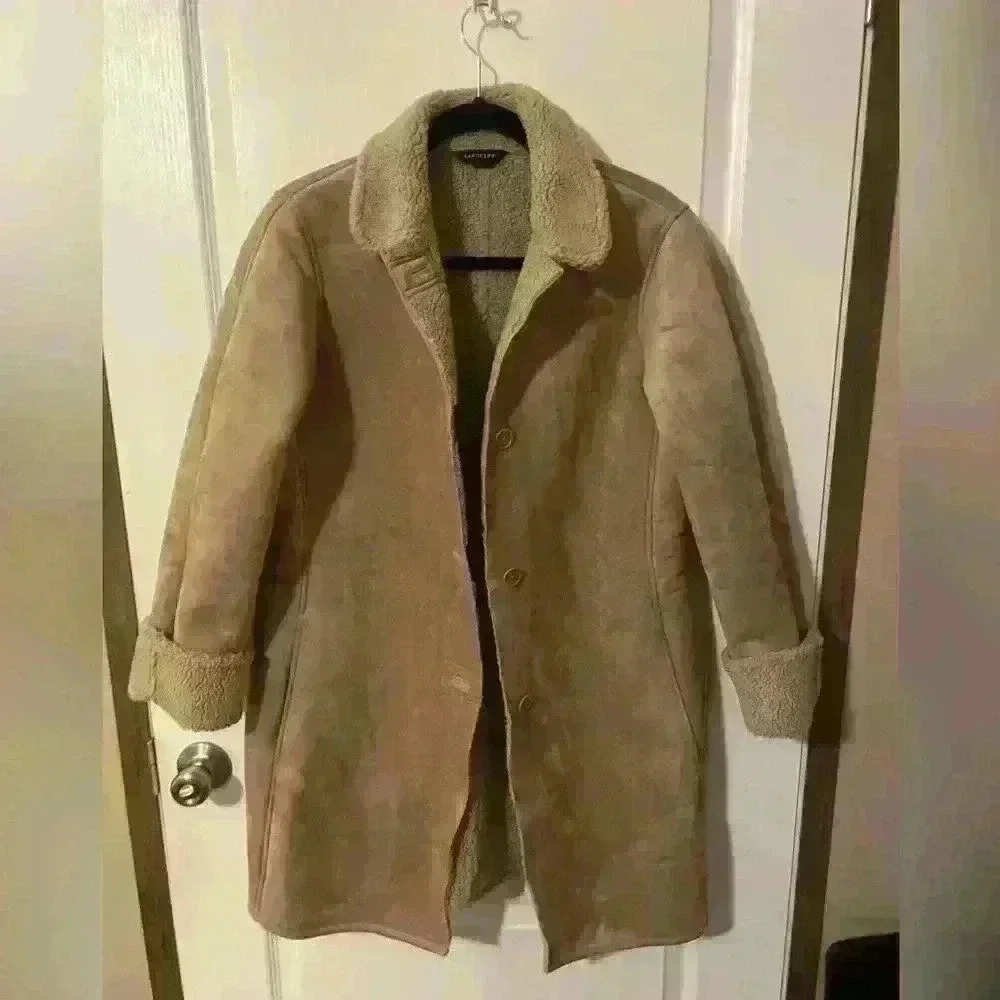 Lands End faux suede and Sherpa lined coat